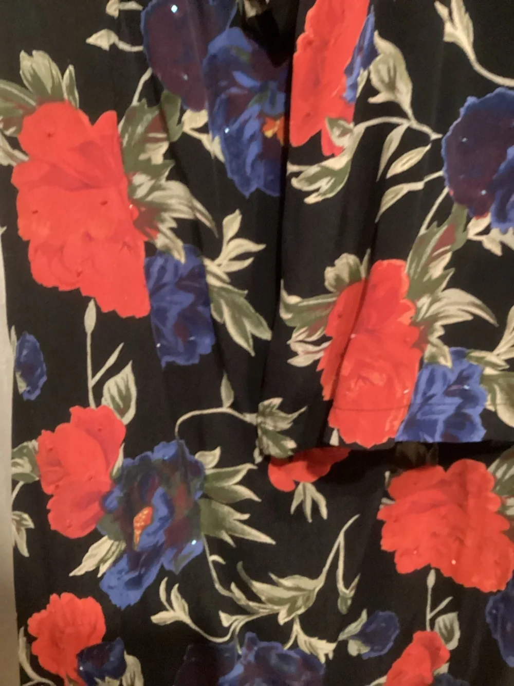 Black Floral Button-Up Jacket, Top and Skirt Set - Red & Royal Blue Blooms - Picture 7 of 8